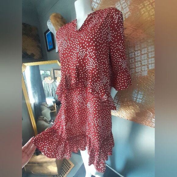 Elegant Red Ruffled Polka Dot Mini Dress - Picture 8 of 13